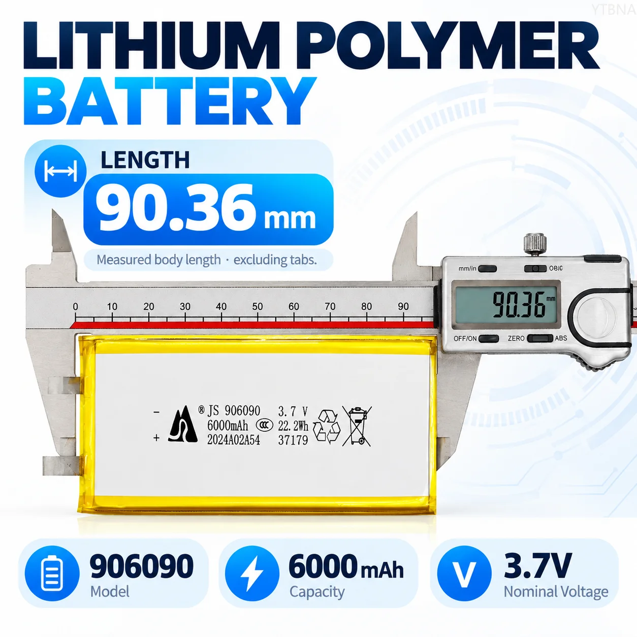 6000mAh 3.7V 906090 Lipo Rechargeable Battery, Low Self-Discharge for Smart Home Controller