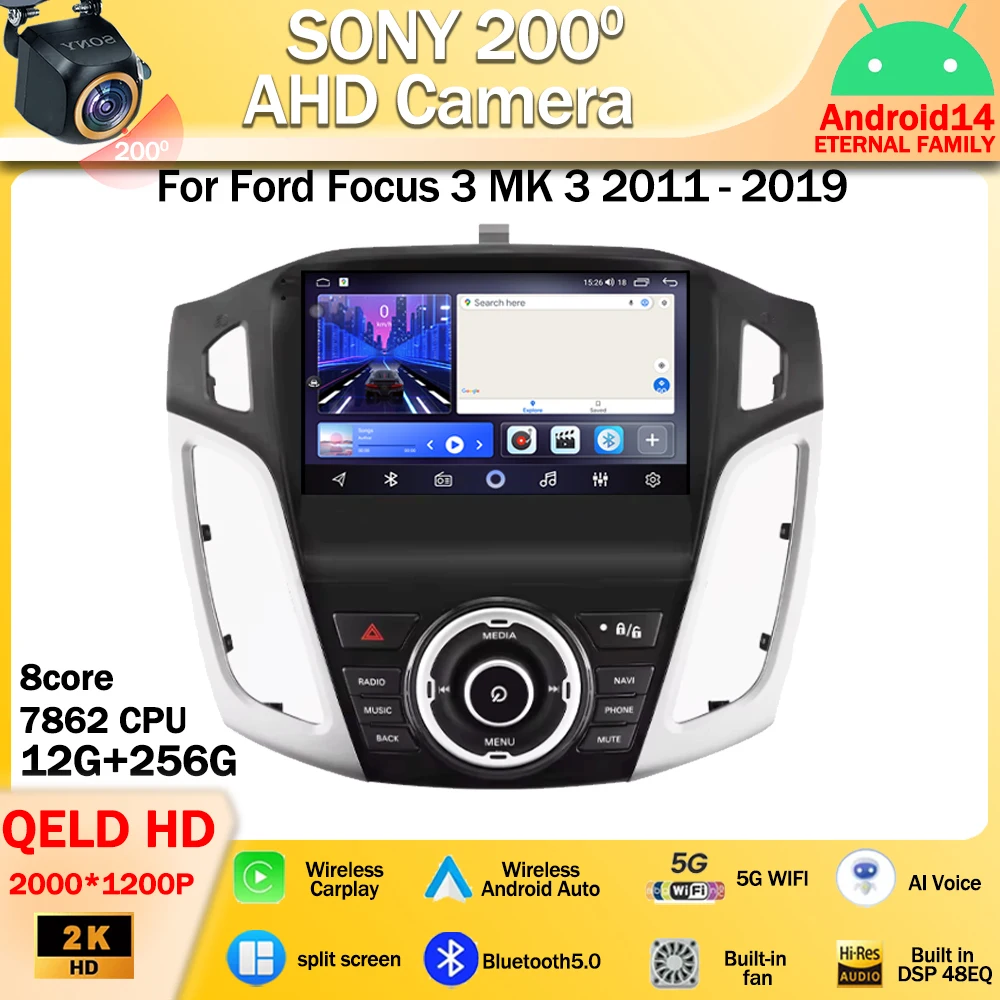 Android 14 For Ford Focus 3 MK 3 2011 - 2019 Car Radio Multimedia Video Player Wireless Android Auto Carplay Stereo Navigation