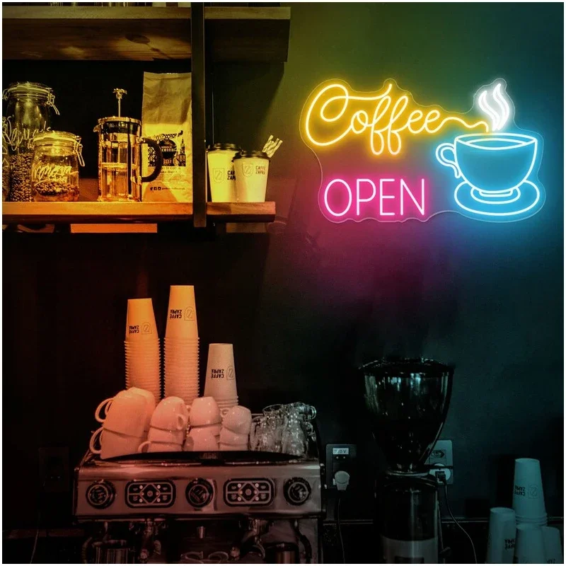 Coffee Neon Sign ,Store Open Coffee Neon Sign Lights，for Bar Shop Light Decoration Indoor and Outdoor Casual Decoration