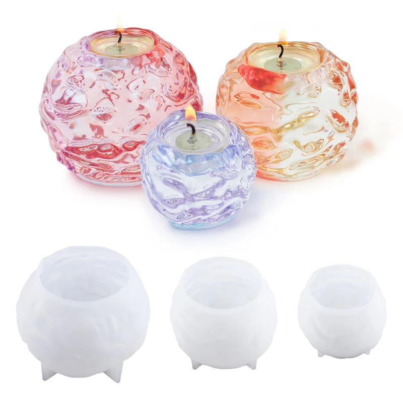 Ball Candle Holder Clay Silicone Molds DIY Handmade Ice Crystal Stone Ball Candlestick Molds Plaster Concrete Moulde