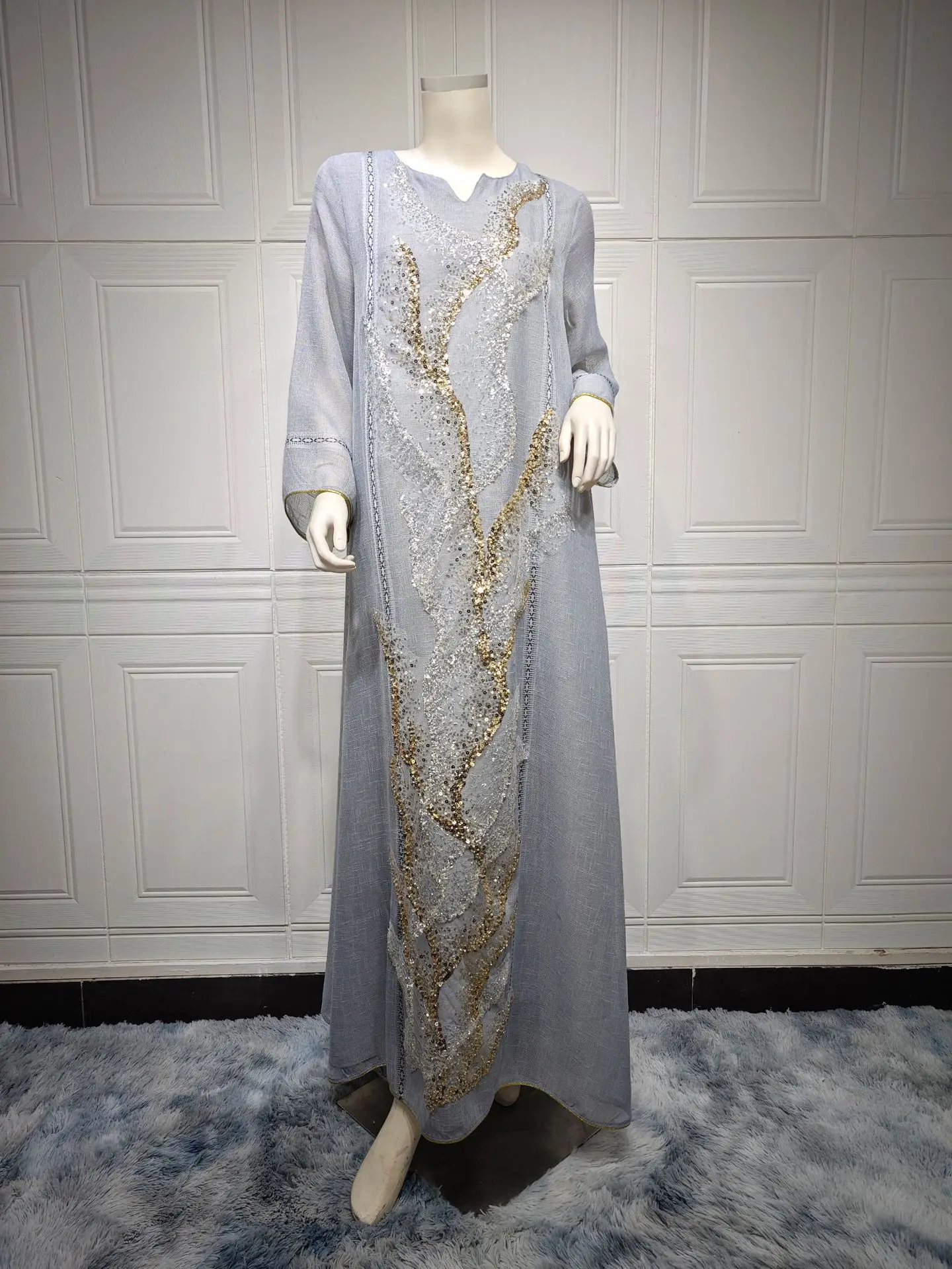 Uni Abaya Dubai فستان سهرة فاخر للنساء للحفلات الراقصة متواضع موضة شبكية ترتر مطرز جديد في فساتين 2025