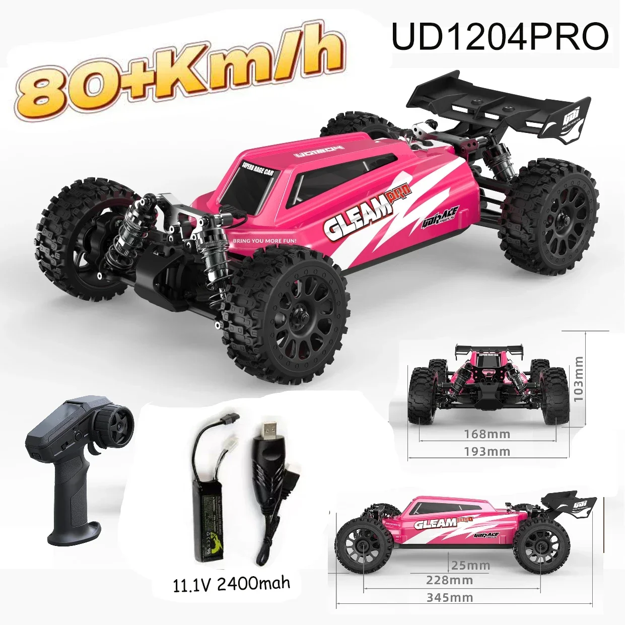 UDIRC 1/12 Scale 1204 1204PRO GLEAM Brushless RC Car 50MPH Ultra Fast All Terrain Desert Off-Road Short Course Truck Fast RC Car