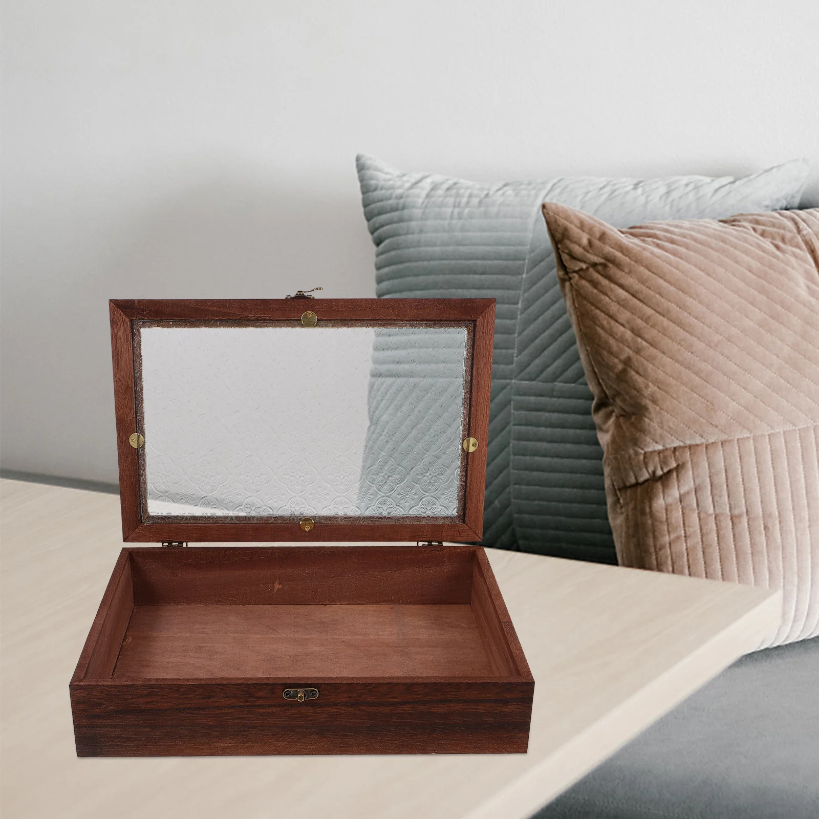 

Wooden Glass Jewelry Box Vintage Crabapple Flower Large Drawer Storage Organizer Tea Keepsake Display