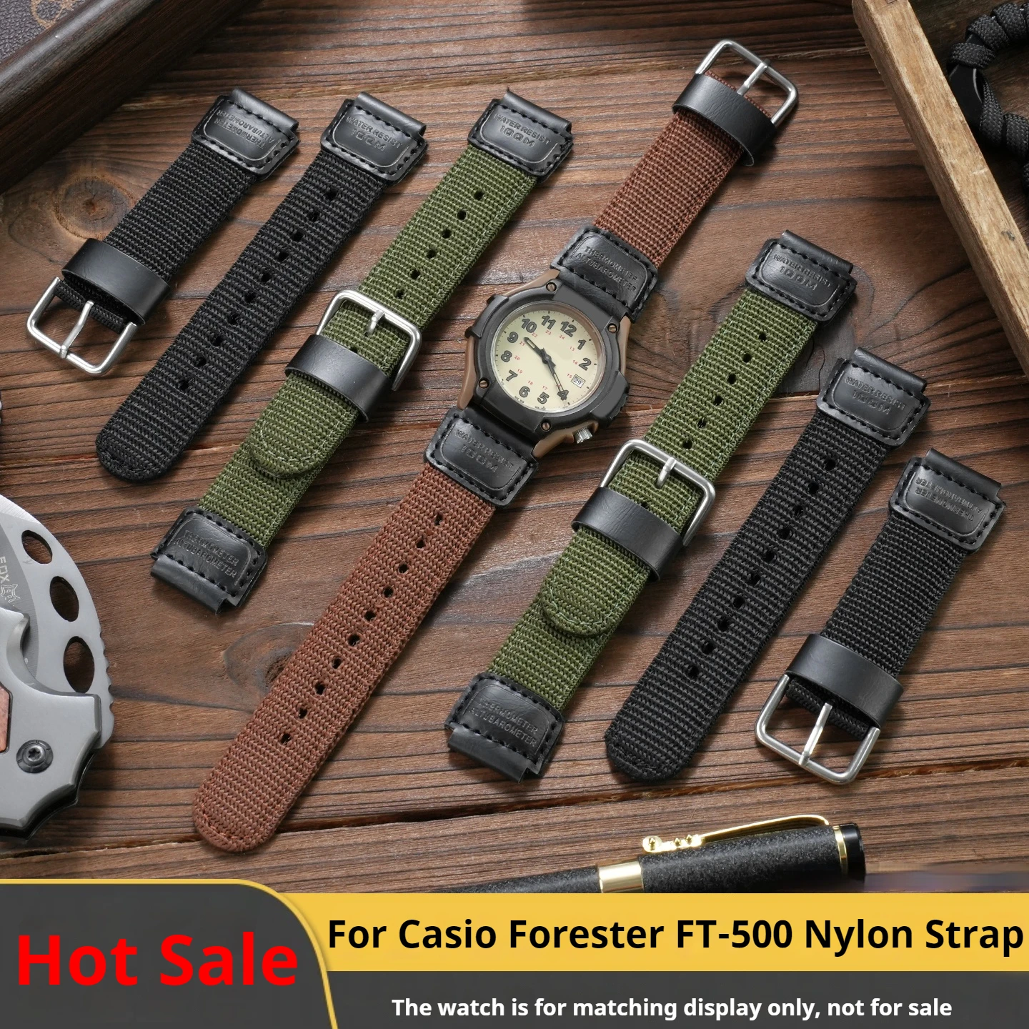 For Casio Forester FT-500WC Leather Splicing Nylon Watch Strap AW-80V W-89H Men's Watch Band 19mm Outdoor Sports Wristband Soft