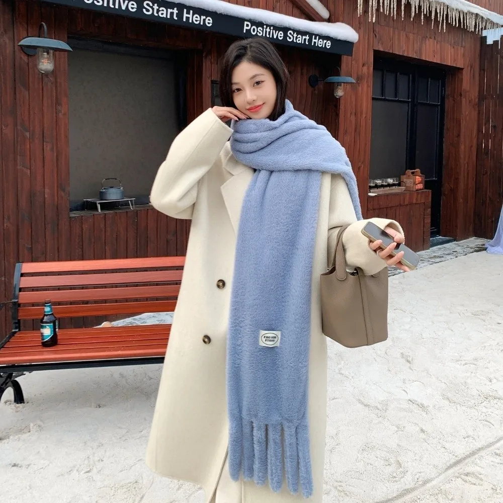 

Модный зимний шарф с защитой шеи, толстый теплый женский шарф, однотонная теплая шаль, зимняя