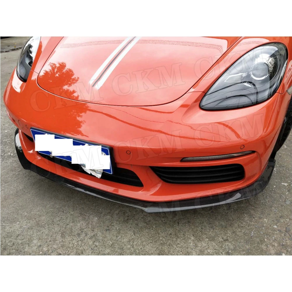 Front Bumper Lip Spoiler fit for Porsche 718 Cayman Boxster Base S 2017 2018 Carbon fiber Head bumper Shovel Protector