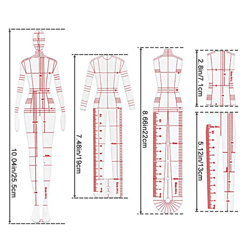 A22I Fashion Illustration Ruler Sketch Template Sewing Ruler Humanoid Pattern Measuring Clothes,A