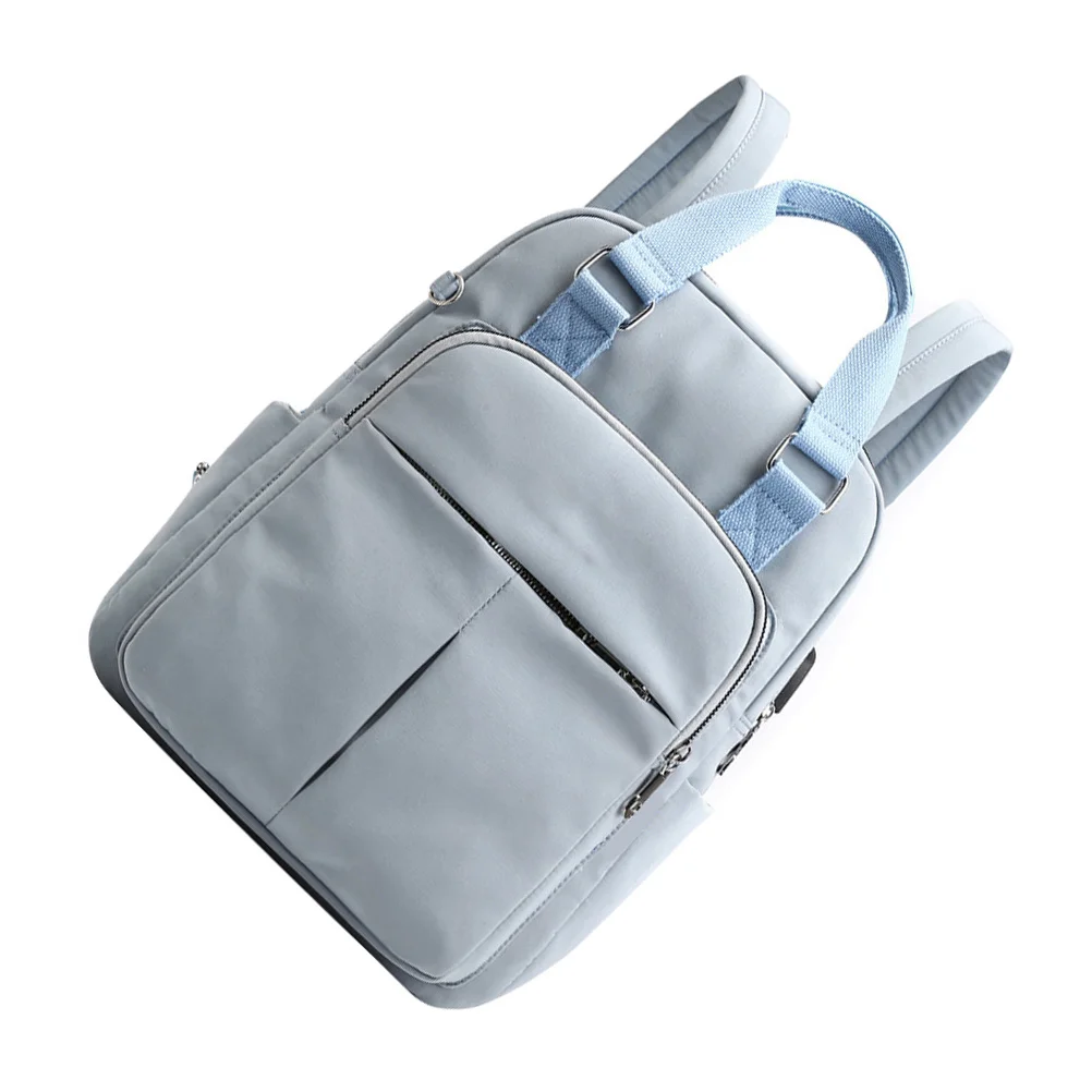

USB Charging Backpack Light Blue Nylon Business Travel Laptop Bag Large Capacity Tear Resistant Comfortable Shoulder Strap