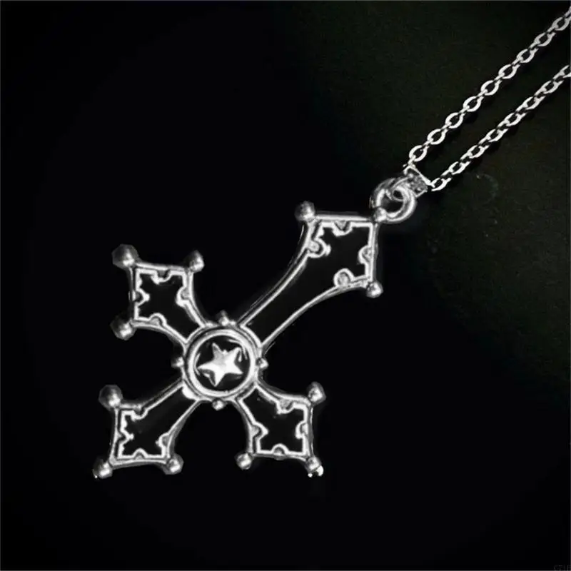  Fashionable Gothic Necklace with Intricate Inverted Crucifix Handmade Adjustable Length Neckchain Party Wear Accessory