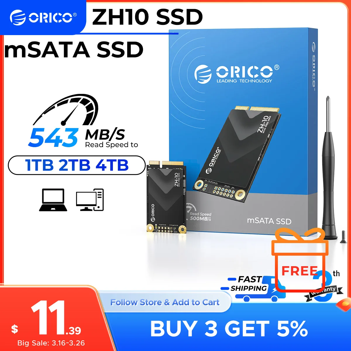 ORICO mSATA SSD SATA III 6Gbps 3D NAND Unità a stato solido interna 128 GB 256 GB 512 GB 1 TB 2 TB per laptop Ultrabook Desktop-ZH10