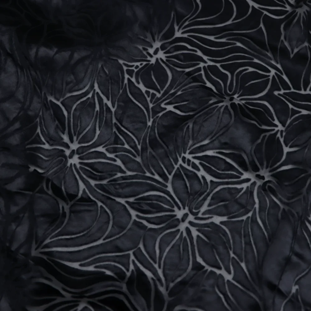 Dark Black Flower Thick Best Quality Pure Silk Opal Burn Out Fabric Plain Dyed for Women Elegant Charming Clothes Garment