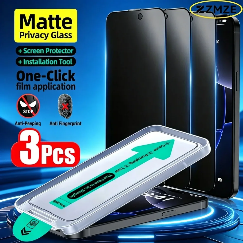 

3Pcs Matte Privacy Screen Protector for IPhone 16 15 11 12 13 14 Pro Max Plus XS Glass Oleophobic Dust Free Easy Installation