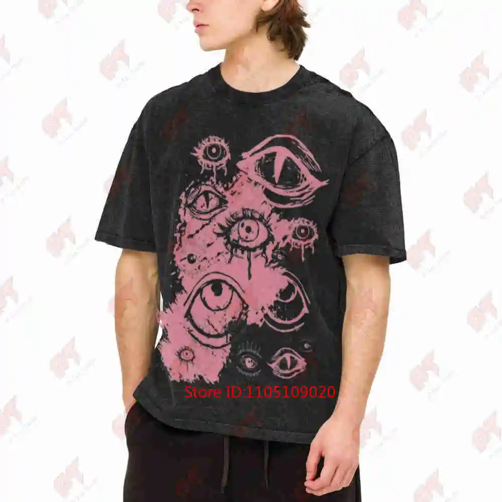 Goth Eyes Grunge Alt Harajuku Alternative Pastel Goblincore Dark Cottagecore Vintage Washed Tee Pure Cotton T-Shirt