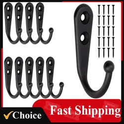10Pcs Black Wall Mounted Small Hooks with Screws for Hanging Coat Bag Robe Towels Keys Kitchen Bathroom Rack Accessories