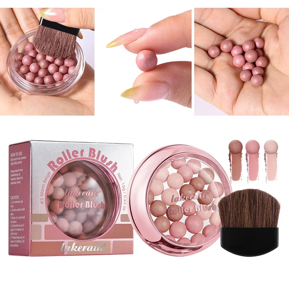 Rouleau nacré Blush perles longue durée éclaircissant ton de peau surligneur maquillage joues Contour poudre fard à joues avec brosse