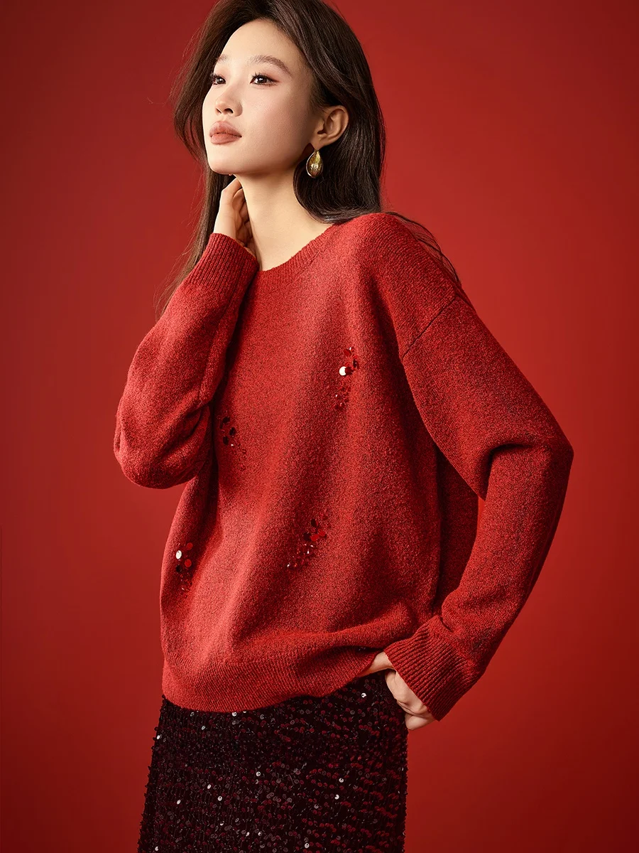 

Новинка! Женский повседневный вязаный свитер Mehai на Новый год: свободный крой, широкие плечи, круглый вырез, с пайетками, из полиэстера.