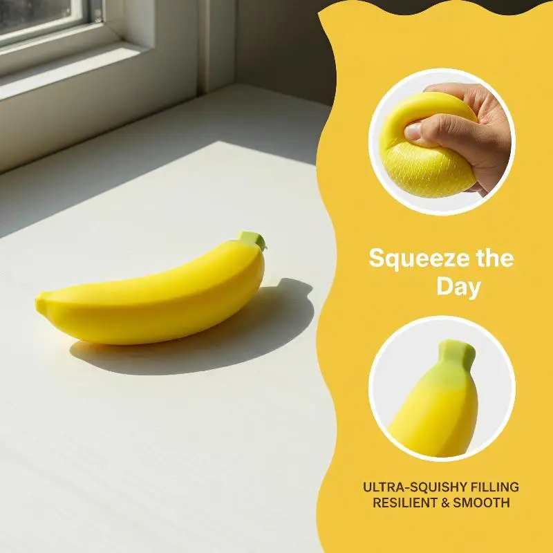 Slow Rising Squishy Banana Stress Toy Soft Squeeze Fidget Anti-Stress Toy for Home Office Travel Use Kids Holiday Gifts