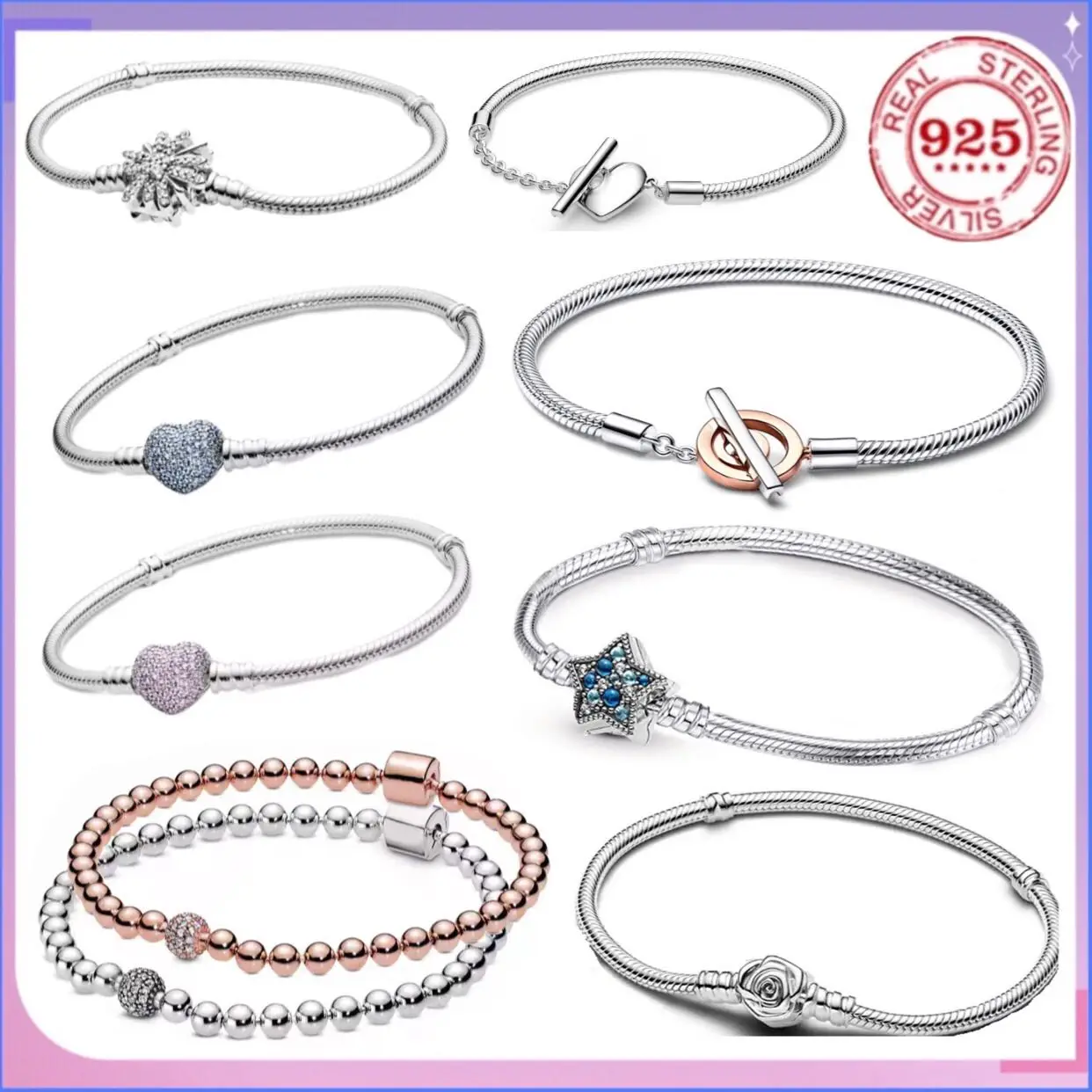 

925 Sterling Silver Heart-shaped Snowflake Rose Bracelet - The Perfect Mother's Day Gift Jewelry for Ladies