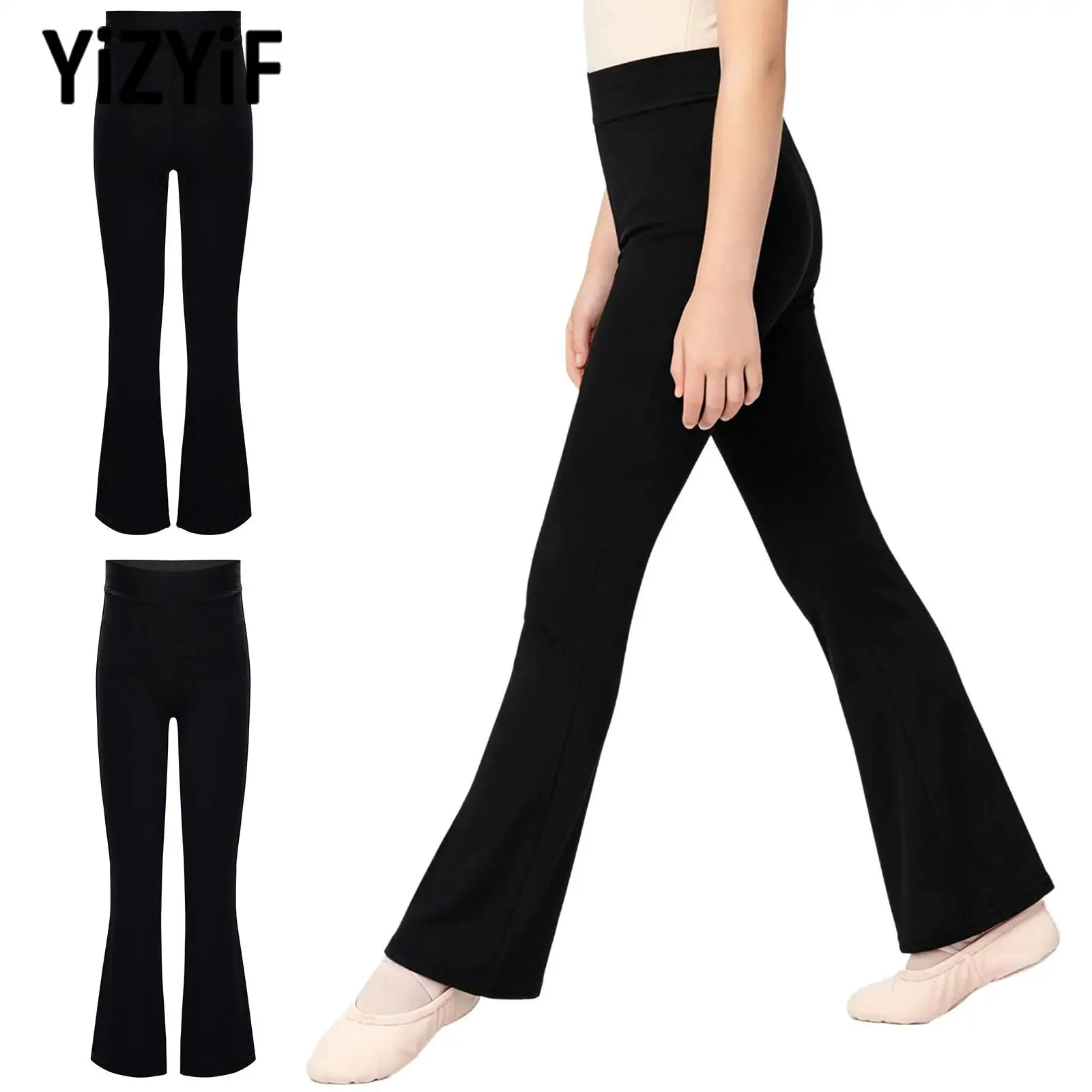 Pantaloni a zampa d'elefante con elastico in vita per bambine, vestibilità slim, elasticizzati e traspiranti per la pratica e l'allenamento di danza latina