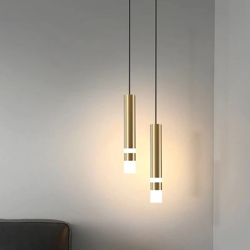 Modern LED Pendant Lights Minimalist Restaurant Coffee Bar Aluminum Tube Hanging Lamp Bedroom Bedside Long Line Hang Lamp