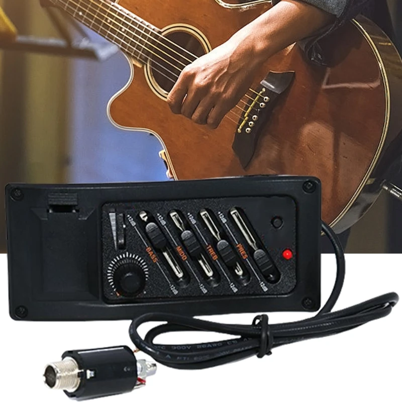 652D Guitar Pickup 4-Bands Acoustic Guitar Pickup Electric Guitar Equalizer Volumes Control Preamp Amplifier Equalizer Pickup