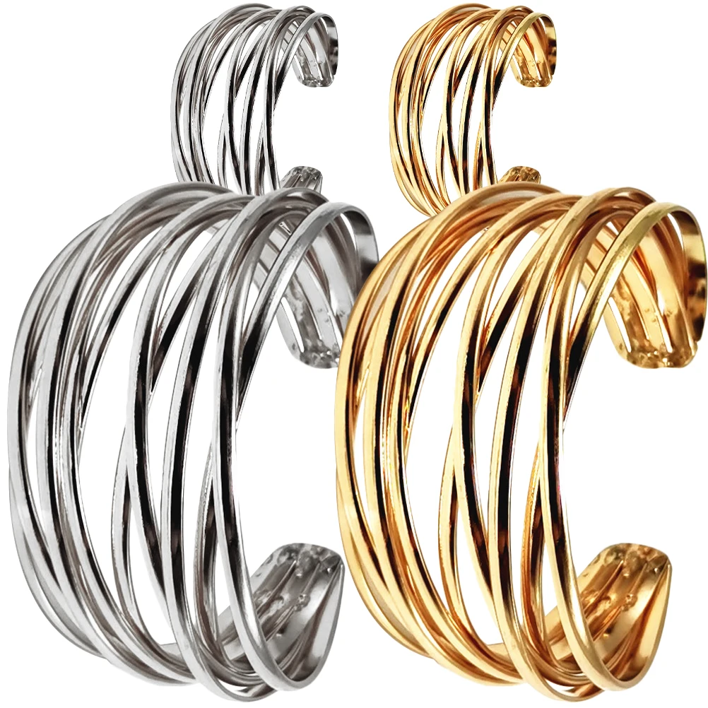 

4 Pcs Metal Hand Jewelry Stacking Bracelets Wrap Open Bohemian Multilayer Wrist Bangle Bangles Miss