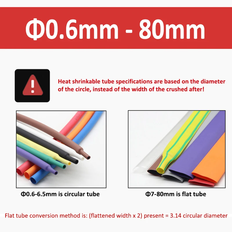 1 Meter ukuran penuh φ0.6mm-80mm 2:1 tabung susut panas poliolefin kabel termal lengan kabel terisolasi kawat Heatshrink Tube 7 warna