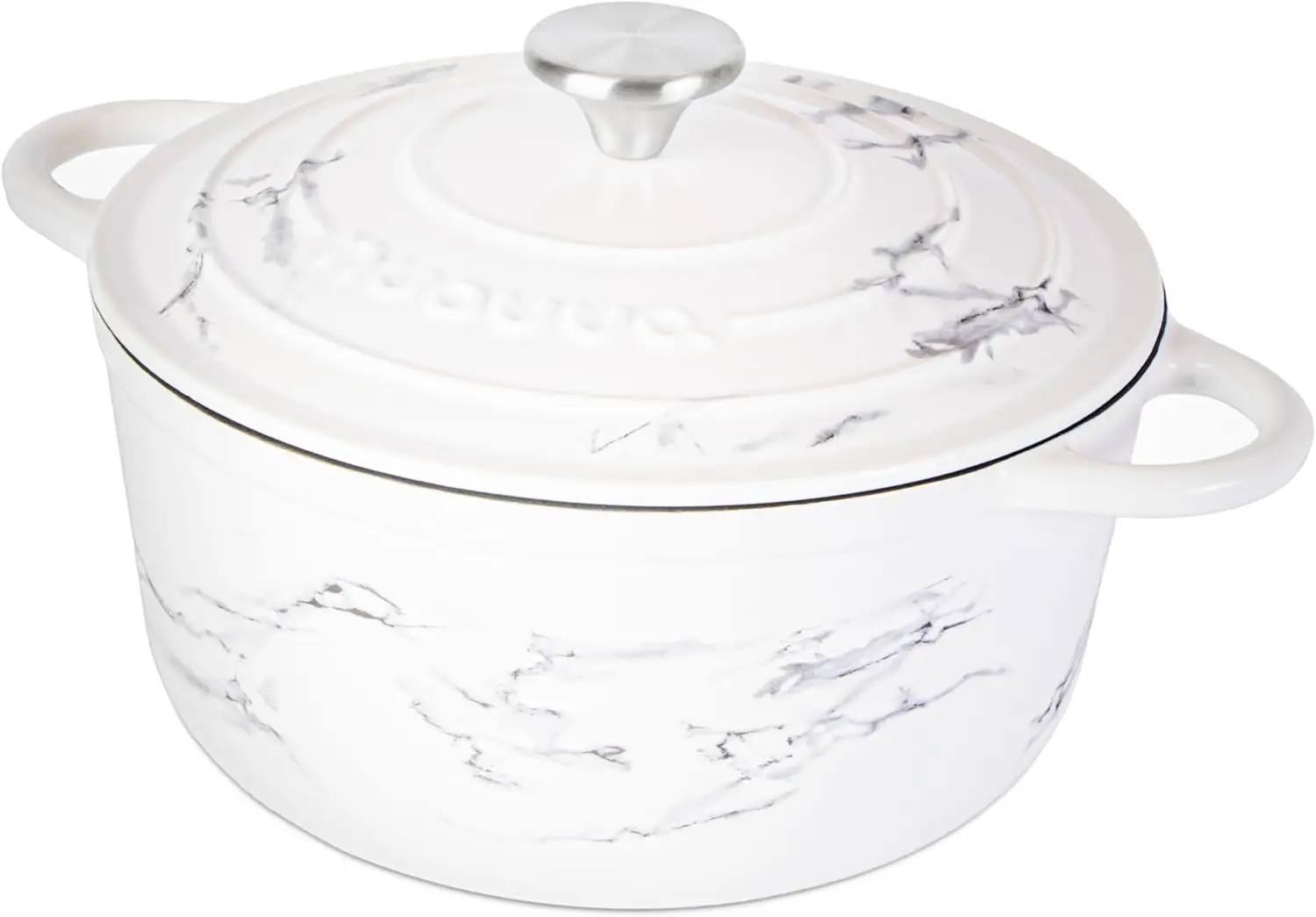 

Cast Iron Dutch Oven with Lid - Non-Stick Ovenproof Enamelled Casserole Pot - Sturdy Dutch Oven Cookware - Marble, 5-Quart, 24cm