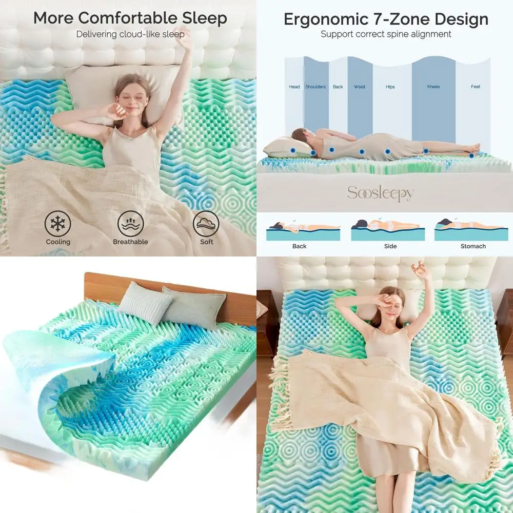 

3 Inch Gel Infused 7-Zone Memory Foam Mattress Topper for Pressure Relief and Back Support, Breathable and CertiPUR-US Certified