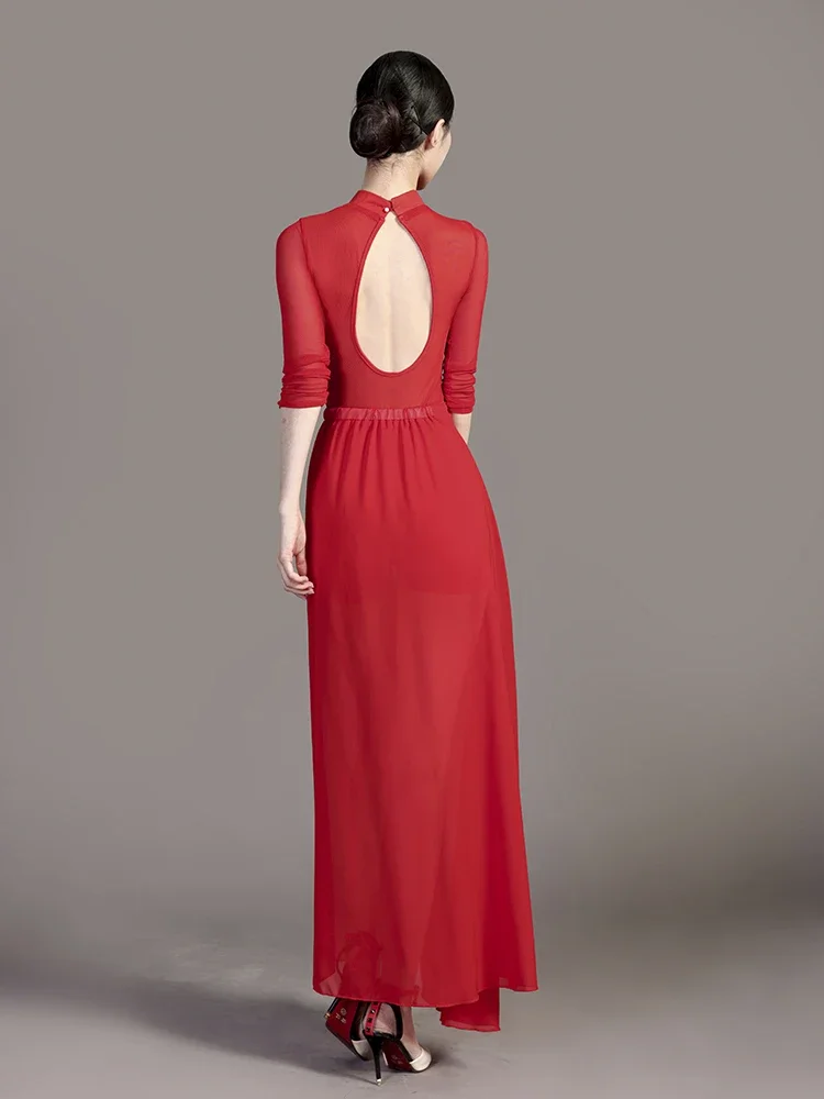 Classical Stage Performance Split Skirt Dancewear Suit Modern Dancing Dress A Slice Dance Skirts Jumpsuit Shorts Two Piece Set