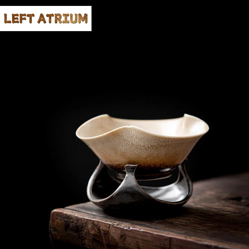 

Japanese Style Retro Coarse Pottery Kiln Glaze Tea Strainer Handmade Household Puer Kung Fu Tea Set Accessories Birthday Gift