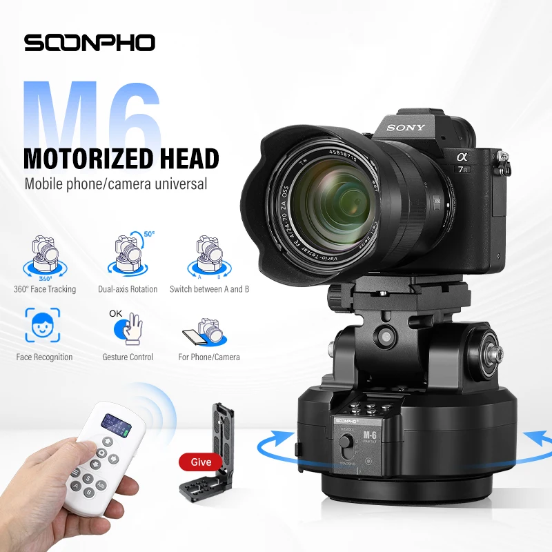 

SOONPHO M4 M6 Motorized Tripod Head Wireless Remote Control AI Face Track Panoramic Video Shooting Camera Phone Holder