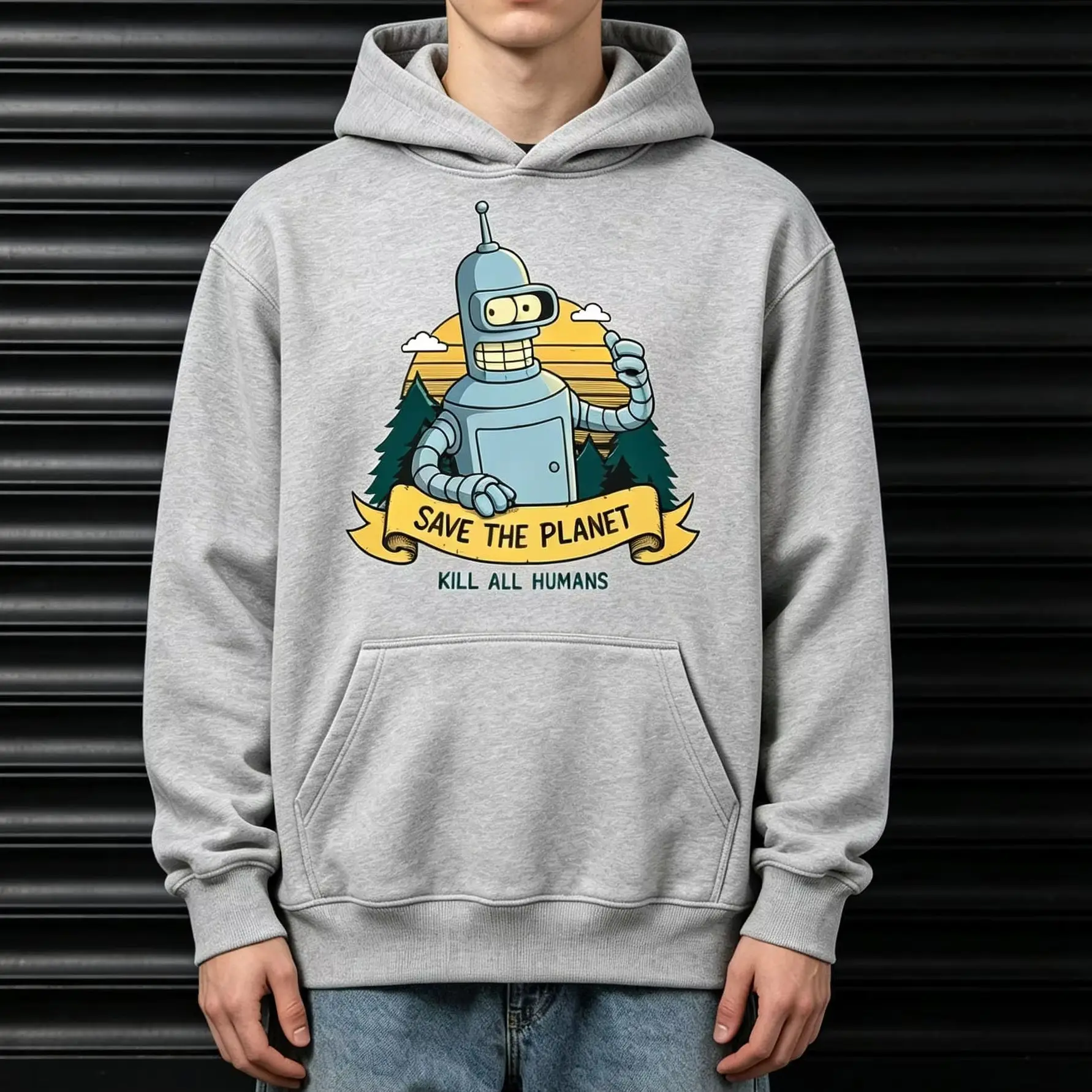 Funny Robot Sci Fi Men Hoodie Autumn Winter Pullover Hooded Sweatshirt Streetwear Unisex Cartoon Casual Loose couple outfits