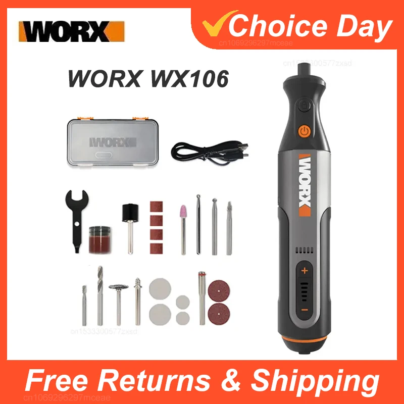 Worx 무선 미니 드릴 조각 연삭 연마 기계, 회전 공구, USB 충전기, 가변 속도 전동 공구 세트, WX106, 8V 