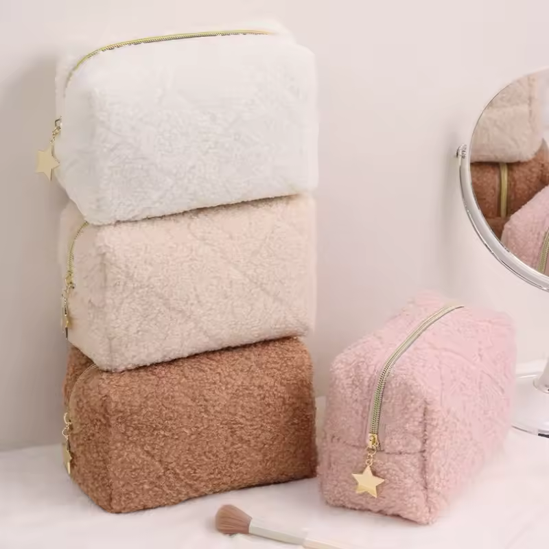 Zipper Large Solid Color Cosmetic Bag Cute Makeup Bag for Women Travel Make Up Toiletry Bag Washing Pouch Plush Pen Pouch - AliExpress