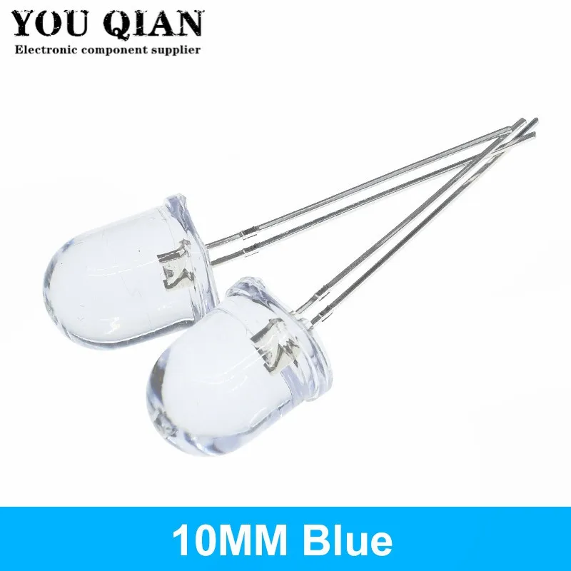 10mm LED 5 Farben Rot Blau Gelb Grün Weiß Transparent 20mA 0,75 W Ultra Helle Runde LED Licht Emittierende diode Lampe