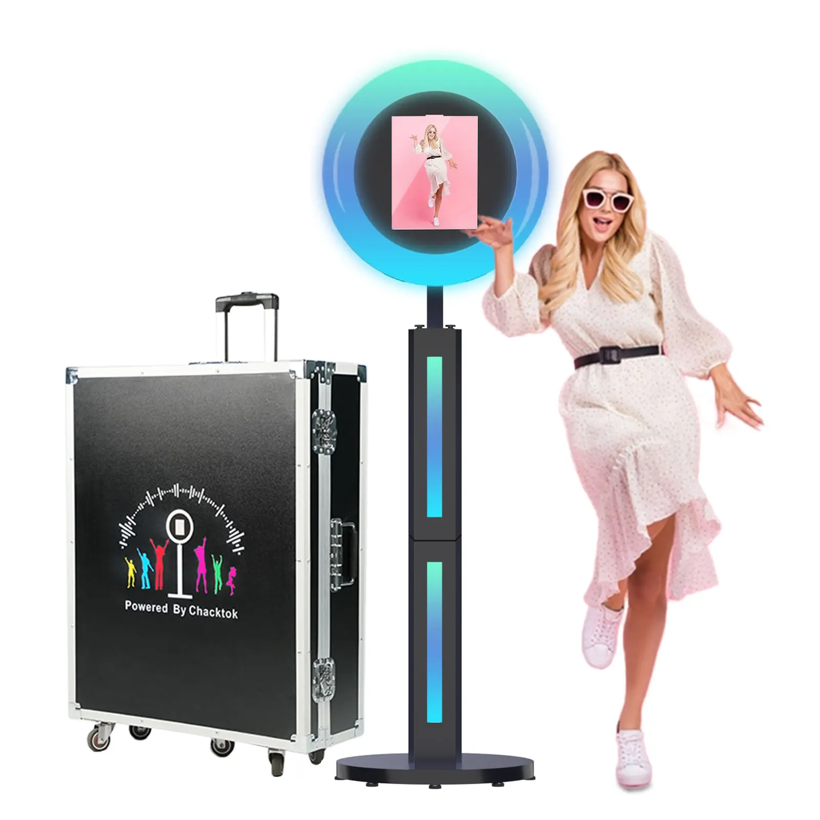 

Portable iPad Photo Booth Ring Light Rotating 360 Photo Booth Party Supplies Selfie Video Booth