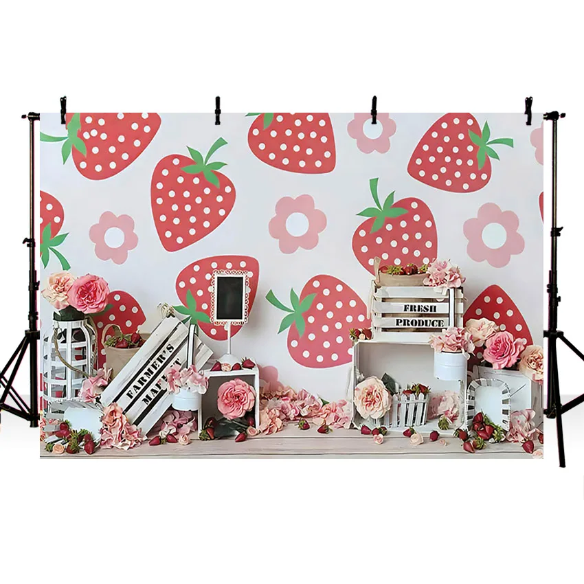 Avezano التصوير خلفية زهرة الفراولة الوليد فتاة عيد ميلاد صورة كعكة سحق الخلفيات للصور استوديو فوتوزون
