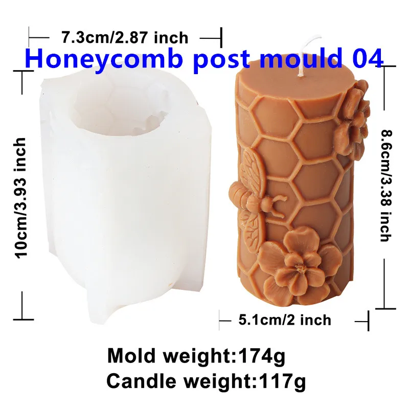 3D Relievo kwiat pszczoła o strukturze plastra miodu cylindryczna forma do świec DIY mydło aromaterapeutyczne gipsowe formy silikonowe rękodzieło