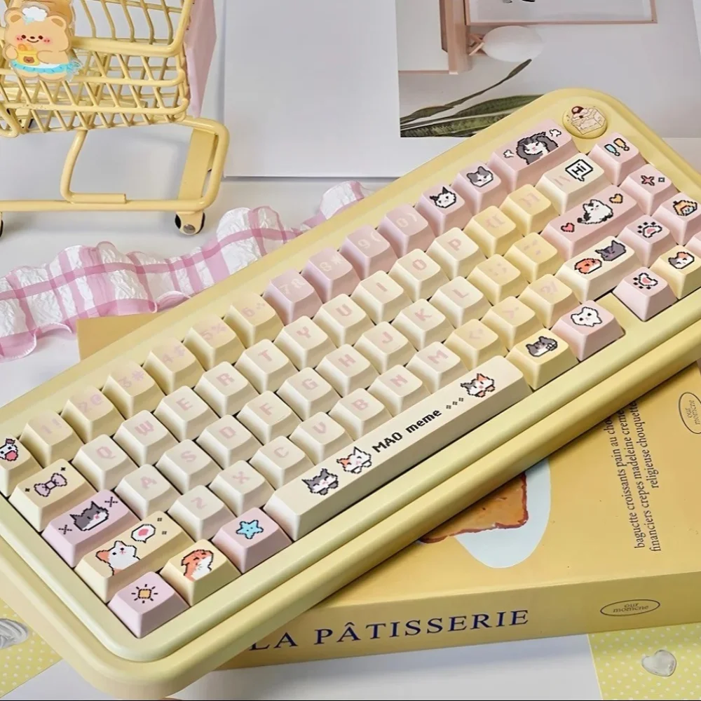 Pixel Puppy Keycap Set PBT 132 Cherry Milk Yellow Cute Keycap Suitable for MX Switch Mechanical Keyboard 61/68/75/84/96/104