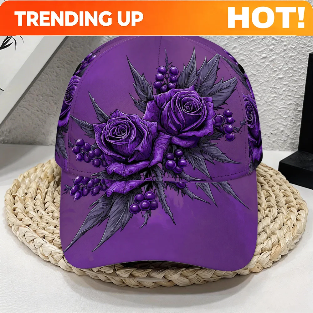 Customization Customization 2D Violet Purple Rose Printed Baseball Cap Adjustable Lightweight Comfortable Peaked Cap Unisex