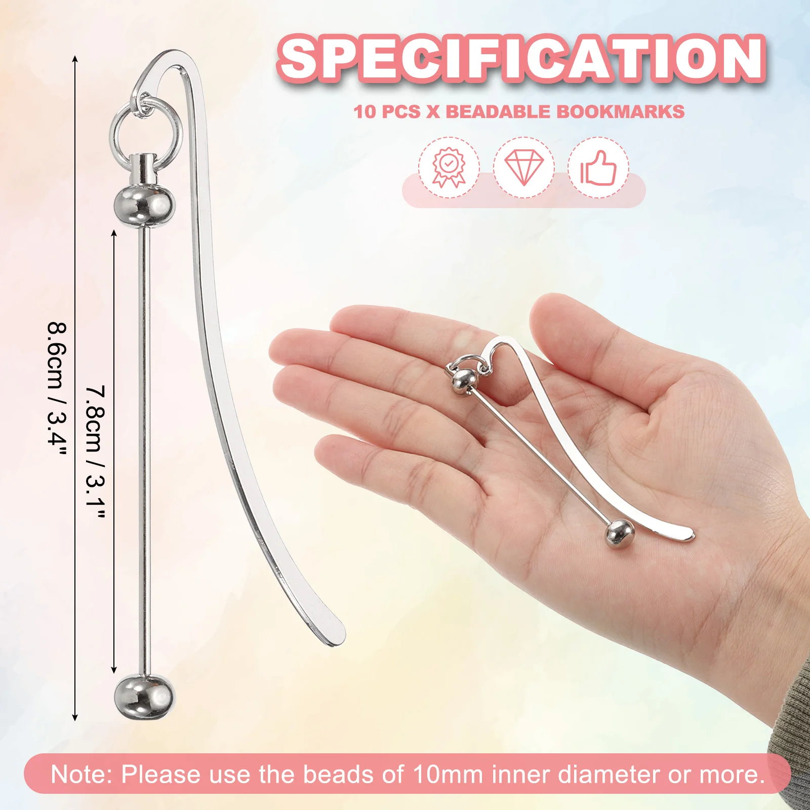 10Pcs Beadable Bookmarks DIY Metal Blank Bar Bulk Beaded Bookmark for Bookmark DIY Making Craft Beading Pendant Charm