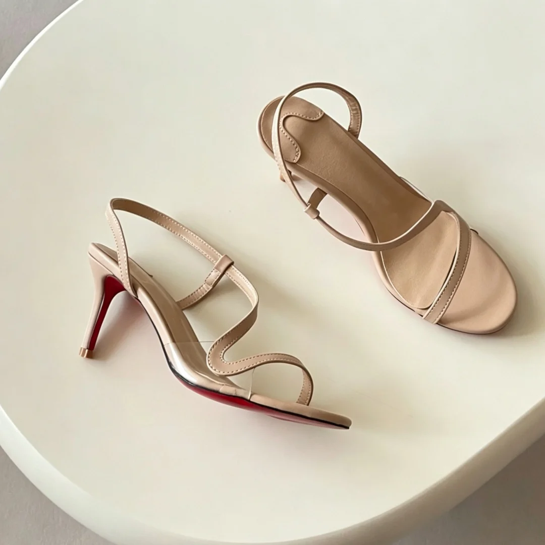Luxury Brand Women's Wedding Party Dress Shoes Ladies S‑shaped Strap Sandals Red Sole Stiletto High Heels Slingback Open Toe view 2