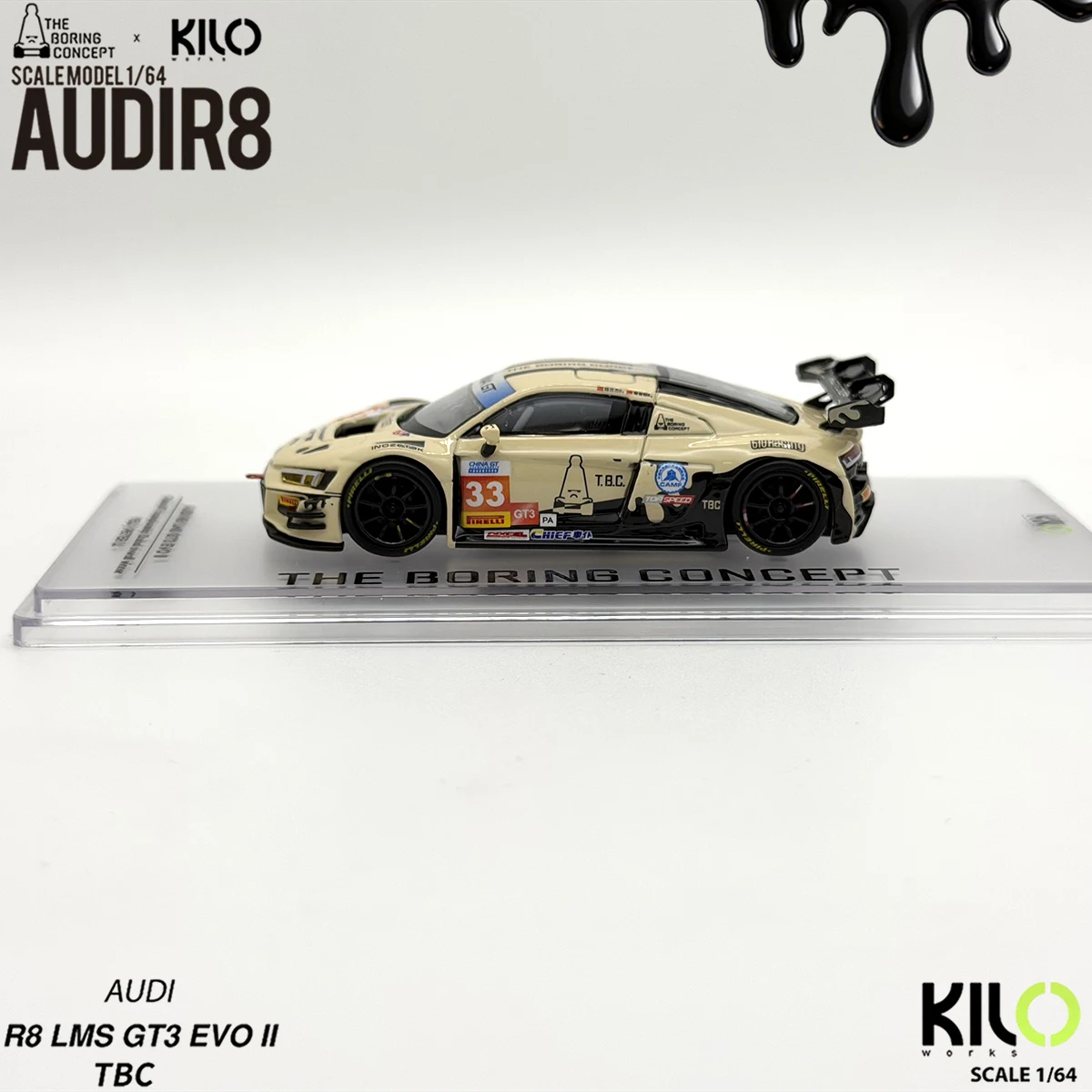 킬로웍스 × TBC 1:64 아우디 R8 LMS GT3 Evo II # 33 차이나 GT 위너 럭셔리 아크릴 디스플레이 에디션 다이캐스트 레이싱카 모델 재고 있음 썸네일 6