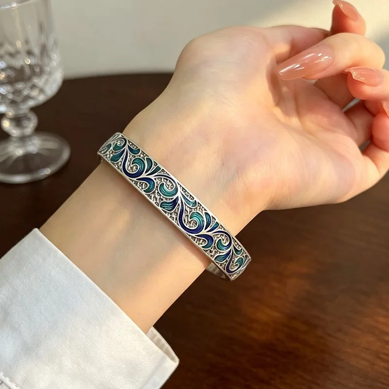 100% Massives 925 Sterling Silber Metallarmband für Frauen, Vintage Handgefertigtes Einfaches Wolkenmuster-Armband, Geburtstagsgeschenk, Party – Detail 4