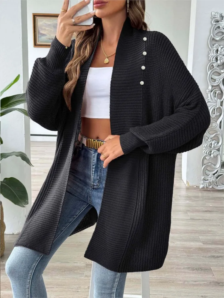 

2025 Loose Cardigans Winter Clothes Solid Color Woman Pulls Femmes Comfortable Beading Homewear Knitted Casual Commuting Home