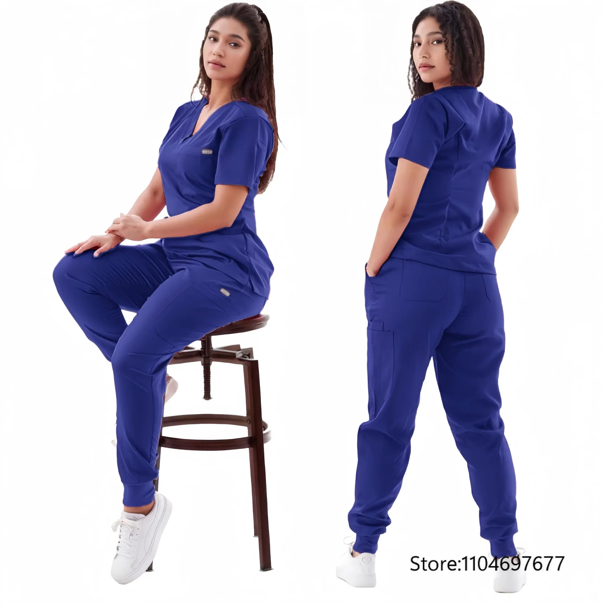 Multicolour Jogger Suits Doctor Nursing Uniforms Short Sleeve V-neck Tops Pocket Pants Nurse Scrubs Set Medical Clinical Clothes