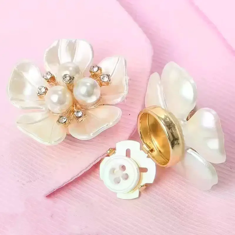 1/2/5Pcs Floral Rhinestone Pearl Button Cover Decorative Clip For Shirts And Dresses Easy Installation Fashion Accessory Gift