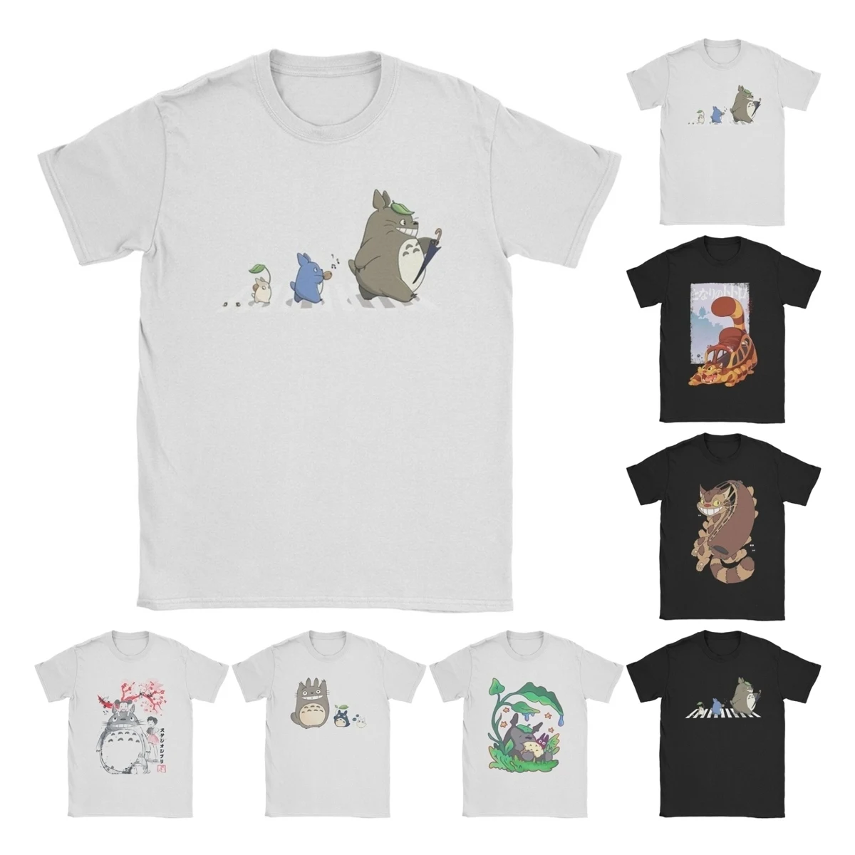 T-shirt en coton pour hommes, T-shirt à manches courtes et col rond, dessin animé Totoro-Miyazaki, drôle, 4XL, 5XL, 6XL