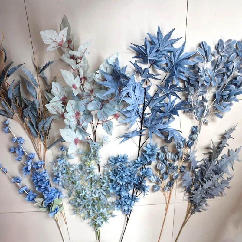 Haze Blue Artificial Eucalyptus Leaf Plants Wedding Floral Arrangements Materials Christmas Party Table Decor Fake Rose Flowers